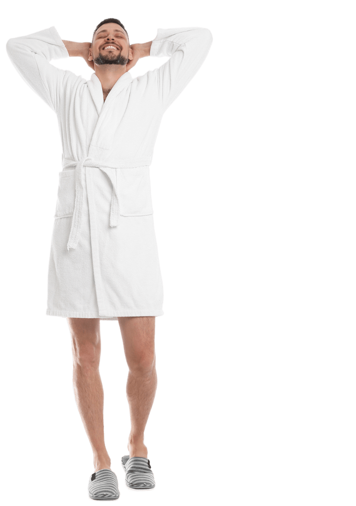 salt room man in bath robe
